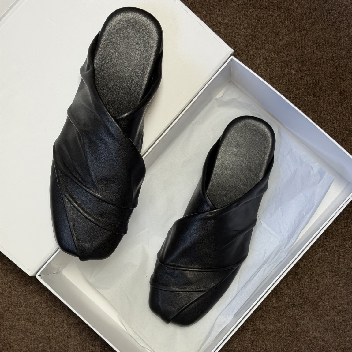 Mule Slip On - Zwarte vintage leren schoenen, enkele schoenen,