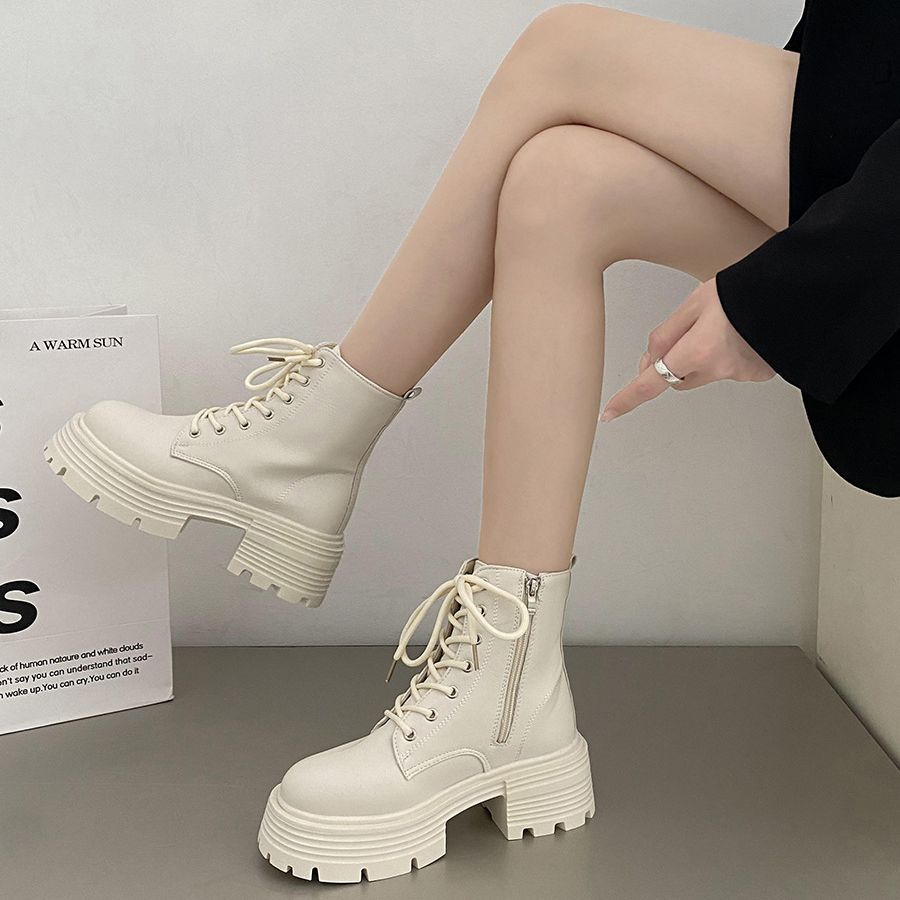 Sock Boot Women - Britse stijl witte dikke zool dames