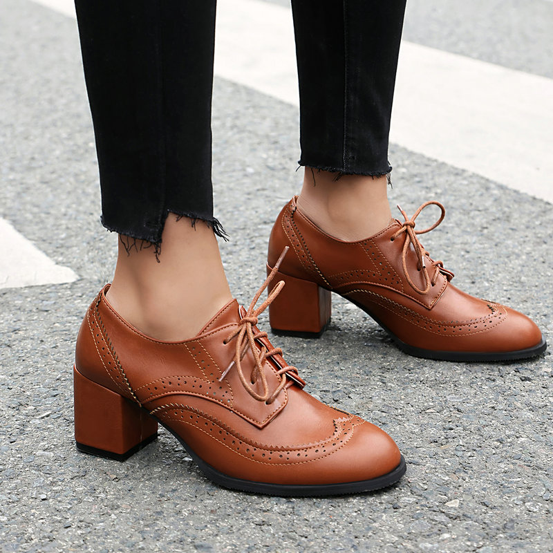 Oxford Lace Up Women - Grote maten 36-48 Bruin Zwart Britse