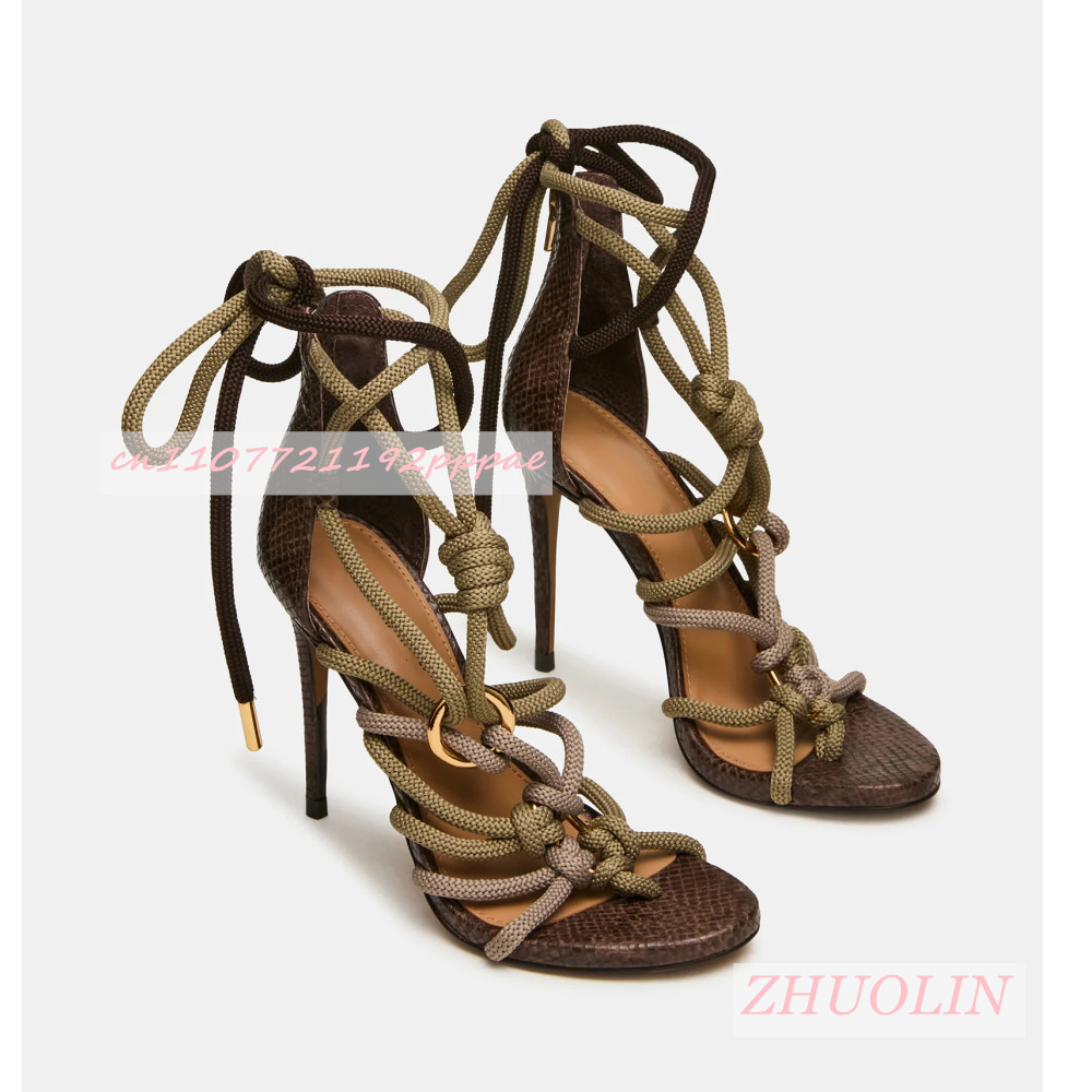 Women'S Shoes Quality - Retro Slangenhuid Dikke Touw Kriskras Band