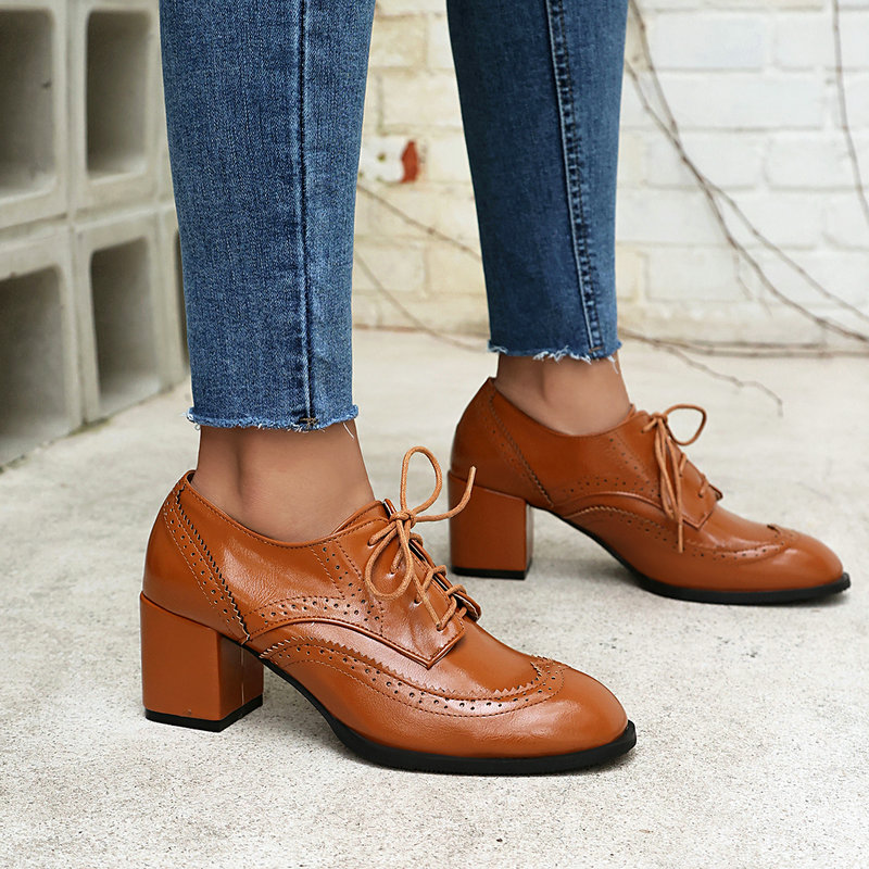 Grote maten 36-48 Bruin Zwart  - Oxford Lace Up Women recensie en prijs