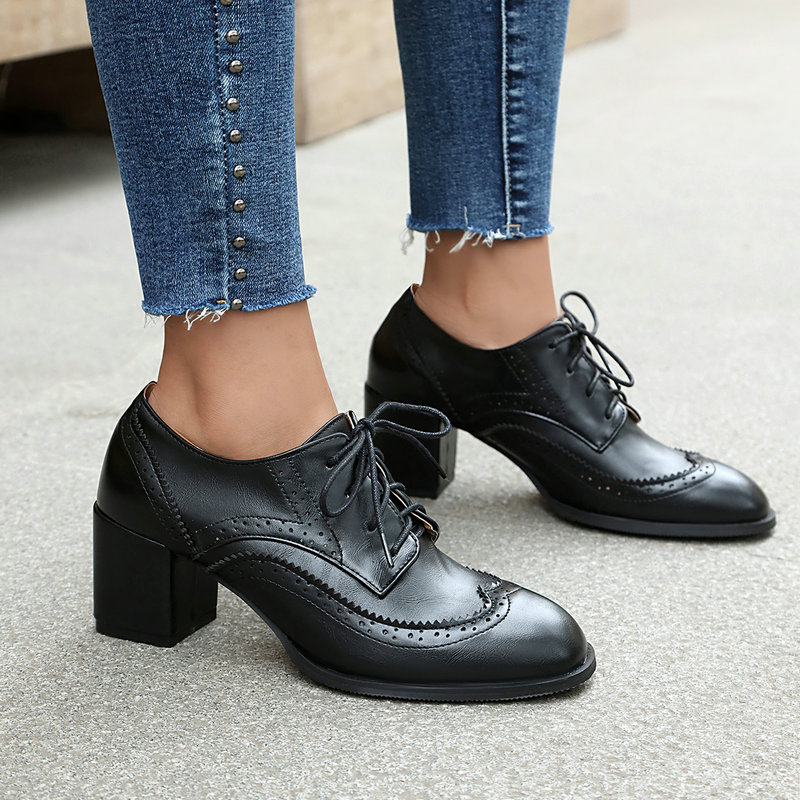 Grote maten 36-48 Bruin Zwart  - Oxford Lace Up Women recensie en prijs